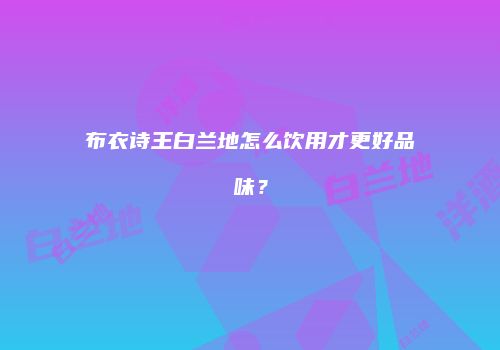 布衣诗王白兰地怎么饮用才更好品味？
