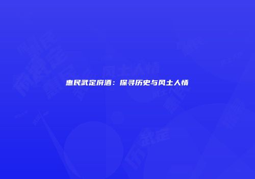 惠民武定府酒：探寻历史与风土人情
