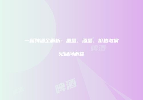 一箱啤酒全解析：重量、酒量、价格与常见疑问解答