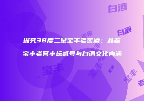 探究38度二星宝丰老窖酒：品鉴宝丰老窖丰坛贰号与白酒文化内涵