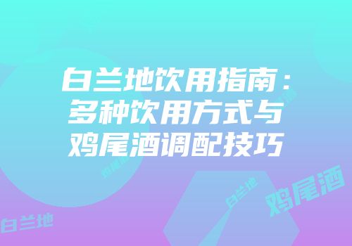 白兰地饮用指南：多种饮用方式与鸡尾酒调配技巧