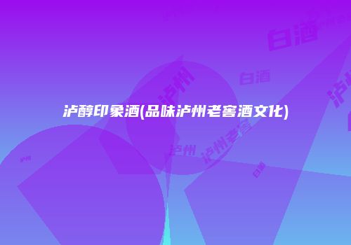 泸醇印象酒(品味泸州老窖酒文化)