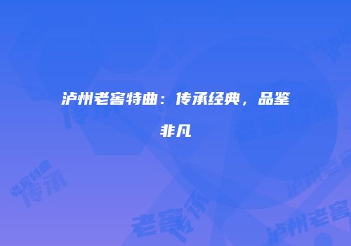 泸州老窖特曲：传承经典，品鉴非凡