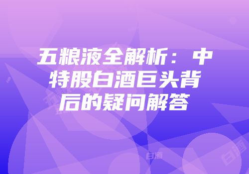 五粮液全解析：中特股白酒巨头背后的疑问解答