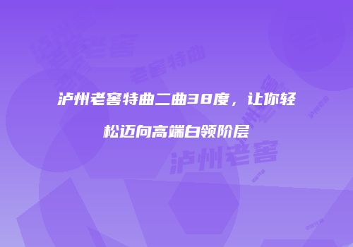 泸州老窖特曲二曲38度，让你轻松迈向高端白领阶层