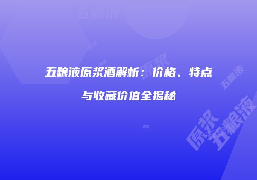 五粮液原浆酒解析：价格、特点与收藏价值全揭秘
