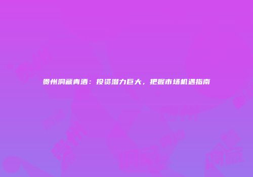 贵州洞藏青酒：投资潜力巨大，把握市场机遇指南