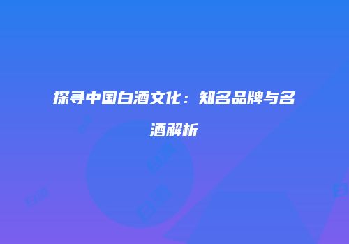 探寻中国白酒文化：知名品牌与名酒解析