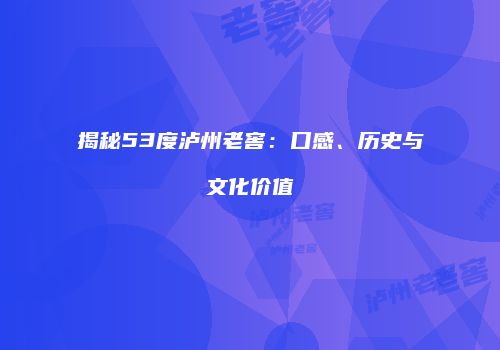 揭秘53度泸州老窖：口感、历史与文化价值