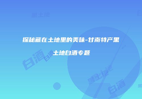 探秘藏在土地里的美味-甘南特产黑土地白酒专题