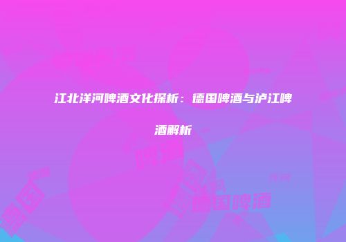 江北洋河啤酒文化探析：德国啤酒与泸江啤酒解析