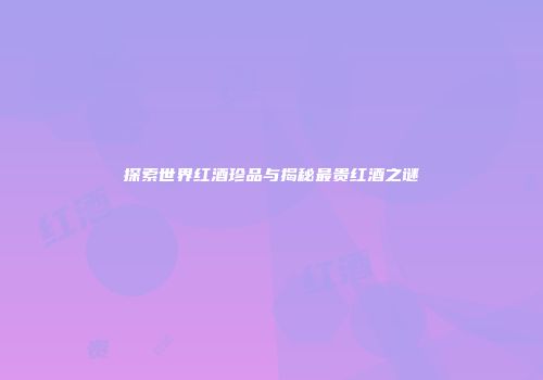 探索世界红酒珍品与揭秘最贵红酒之谜