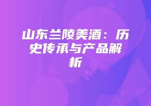 山东兰陵美酒：历史传承与产品解析