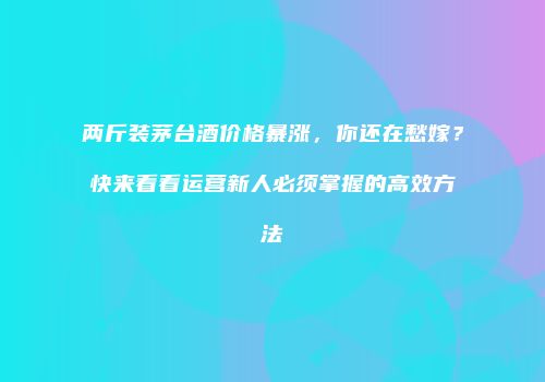 两斤装茅台酒价格暴涨，你还在愁嫁？快来看看运营新人必须掌握的高效方法