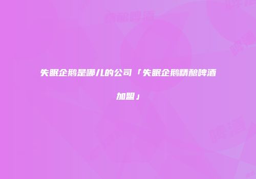 失眠企鹅是哪儿的公司「失眠企鹅精酿啤酒加盟」