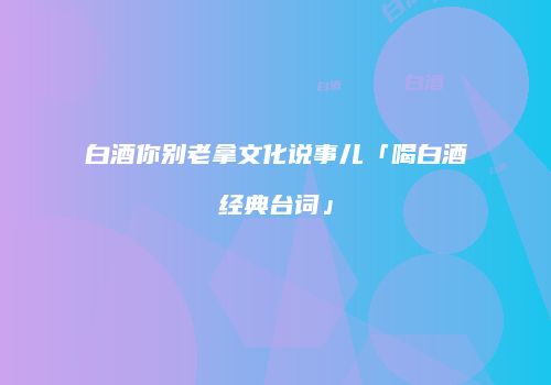 白酒你别老拿文化说事儿「喝白酒经典台词」