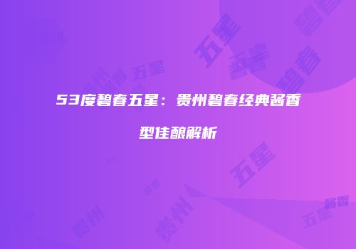 53度碧春五星：贵州碧春经典酱香型佳酿解析