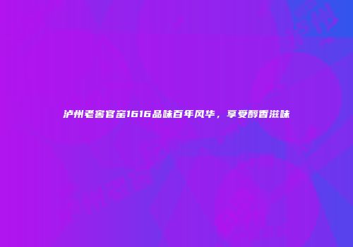 泸州老窖官窑1616品味百年风华，享受醇香滋味