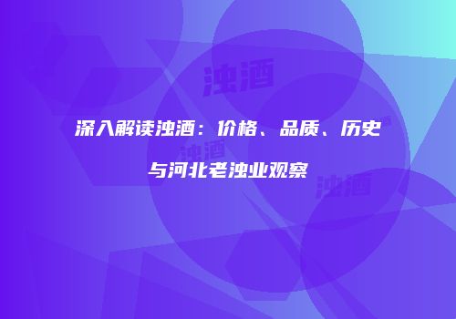 深入解读浊酒：价格、品质、历史与河北老浊业观察