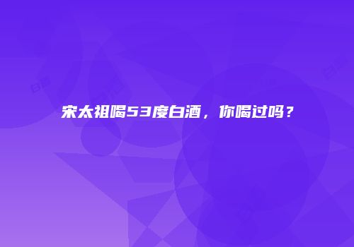 宋太祖喝53度白酒，你喝过吗？