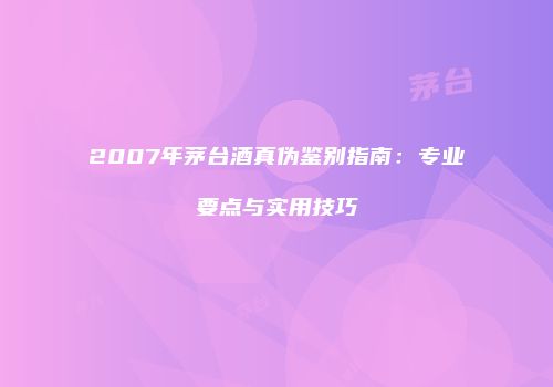 2007年茅台酒真伪鉴别指南：专业要点与实用技巧