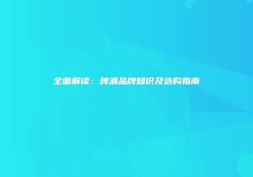 全面解读：啤酒品牌知识及选购指南