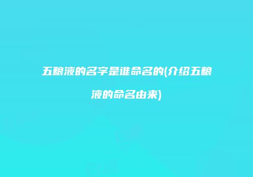 五粮液的名字是谁命名的(介绍五粮液的命名由来)