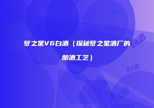 梦之星V6白酒（探秘梦之星酒厂的酿酒工艺）