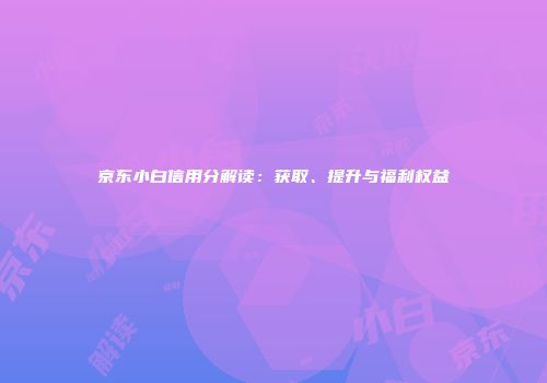 京东小白信用分解读：获取、提升与福利权益