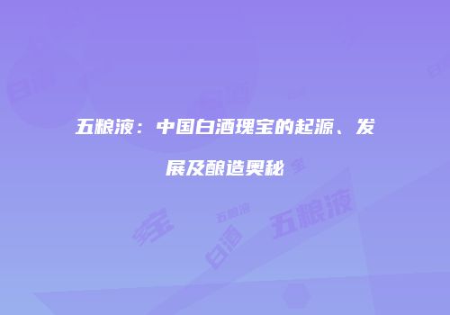 五粮液：中国白酒瑰宝的起源、发展及酿造奥秘