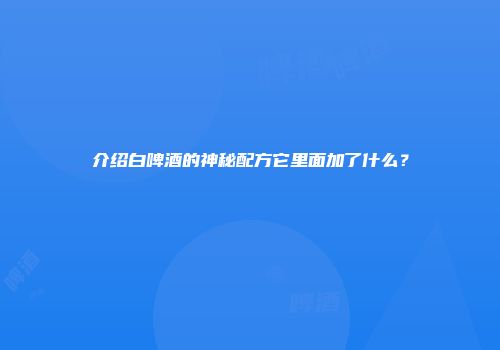 介绍白啤酒的神秘配方它里面加了什么？