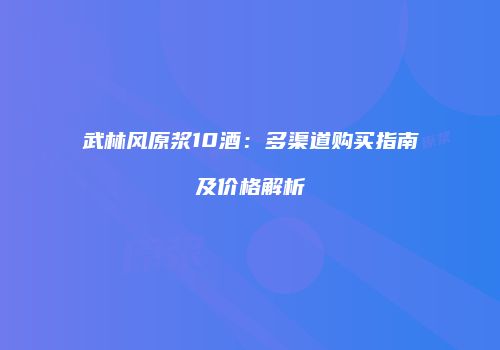 武林风原浆10酒：多渠道购买指南及价格解析