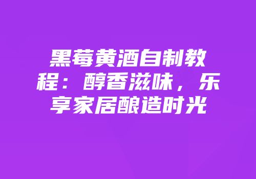 黑莓黄酒自制教程：醇香滋味，乐享家居酿造时光