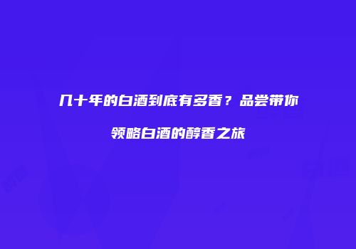 几十年的白酒到底有多香？品尝带你领略白酒的醇香之旅