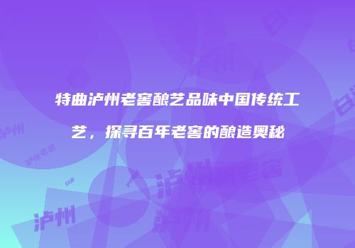 特曲泸州老窖酿艺品味中国传统工艺，探寻百年老窖的酿造奥秘