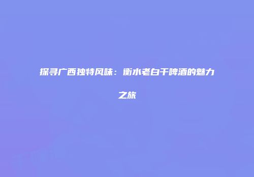 探寻广西独特风味：衡水老白干啤酒的魅力之旅