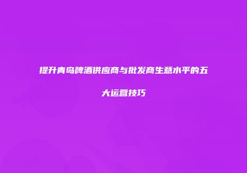提升青岛啤酒供应商与批发商生意水平的五大运营技巧