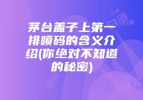 茅台盖子上第一排喷码的含义介绍(你绝对不知道的秘密)