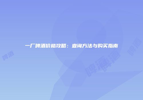 一厂啤酒价格攻略：查询方法与购买指南