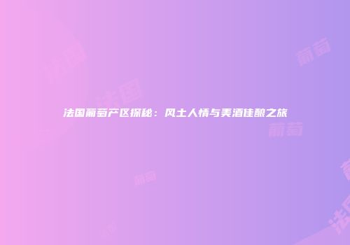 法国葡萄产区探秘：风土人情与美酒佳酿之旅