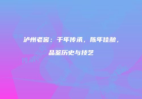 泸州老窖：千年传承，陈年佳酿，品鉴历史与技艺