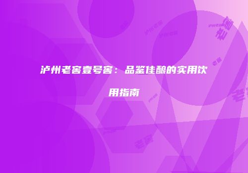 泸州老窖壹号窖：品鉴佳酿的实用饮用指南
