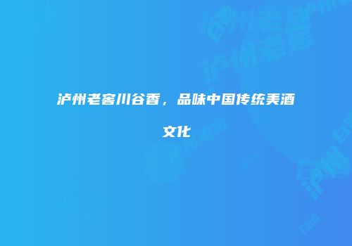 泸州老窖川谷香，品味中国传统美酒文化