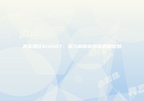 奔富酒庄bin407：深入解析赤霞珠混酿佳酿