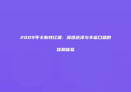 2009年卡斯特红酒：深邃色泽与丰富口感的佳酿体验