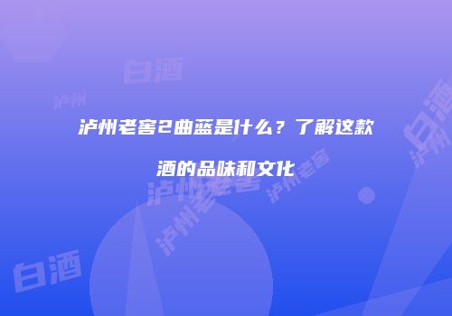 泸州老窖2曲蓝是什么？了解这款酒的品味和文化