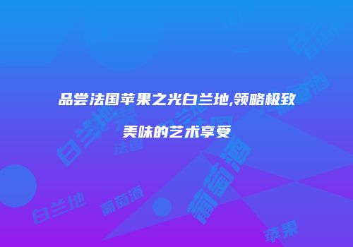 品尝法国苹果之光白兰地,领略极致美味的艺术享受