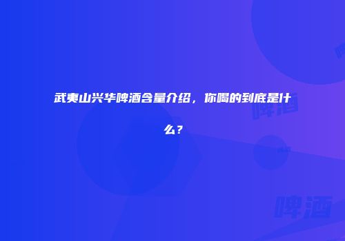 武夷山兴华啤酒含量介绍，你喝的到底是什么？