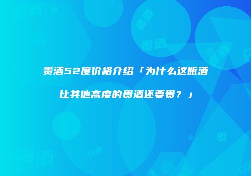 贵酒52度价格介绍「为什么这瓶酒比其他高度的贵酒还要贵？」