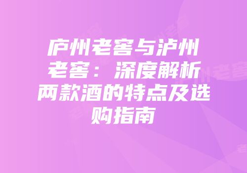 庐州老窖与泸州老窖：深度解析两款酒的特点及选购指南